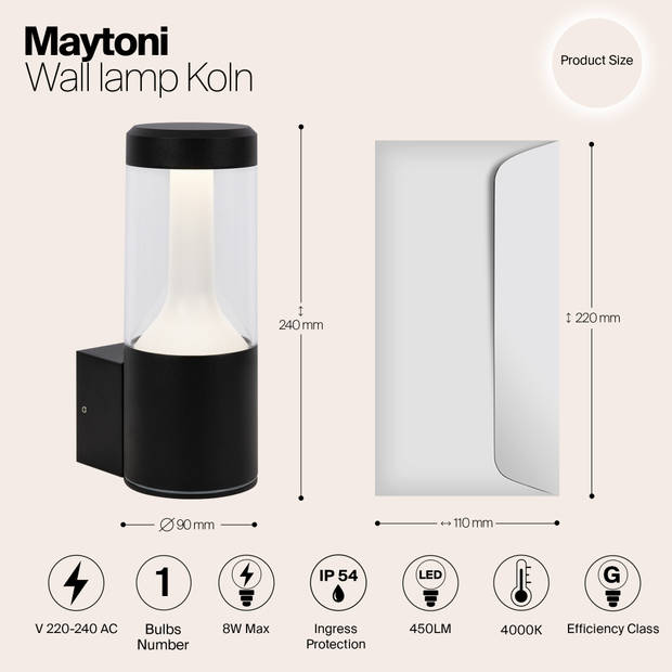 Maytoni Outdoor - Wandlamp Koln - Zwart - Ø9