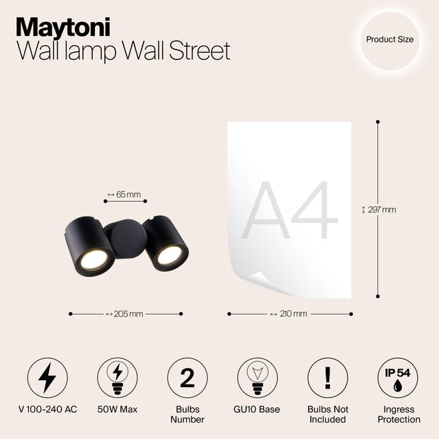 Maytoni Outdoor - Wandlamp Wall Street - Zwart