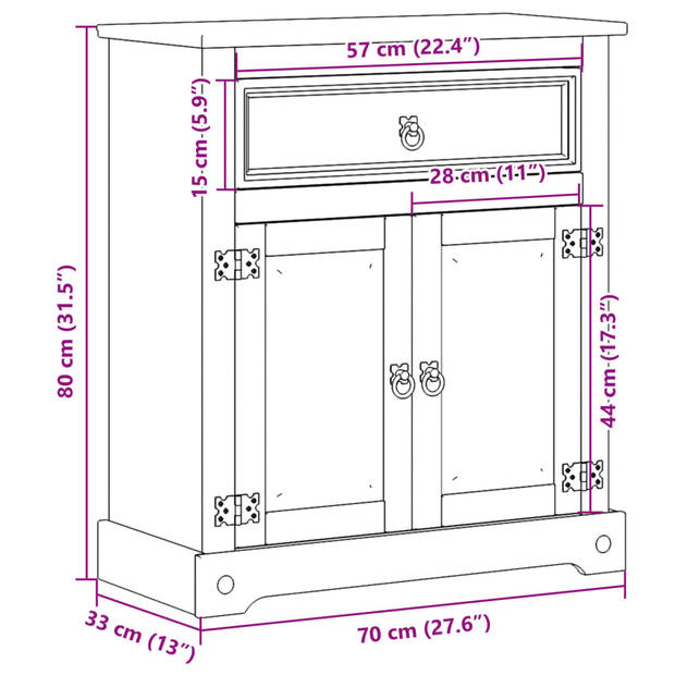 vidaXL Badkamerkast Corona 70x33x80 cm massief grenenhout