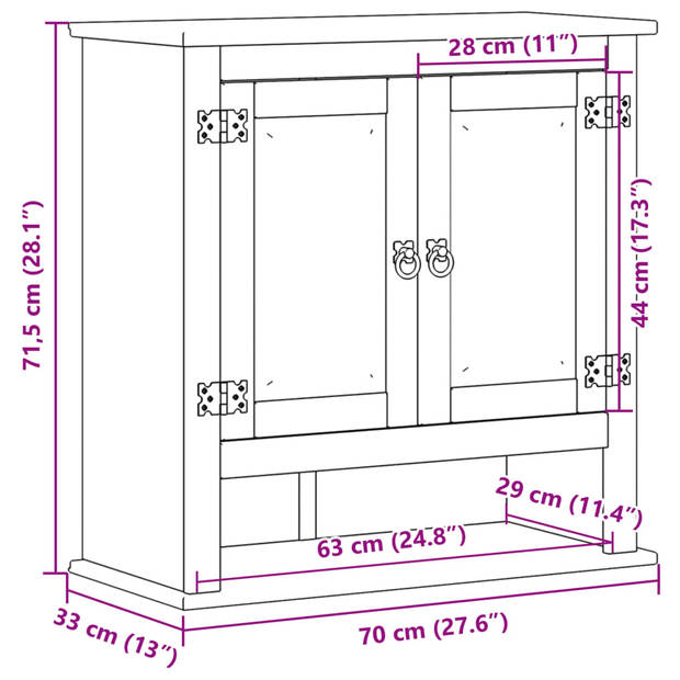 vidaXL Badkamerwandkast Corona 70x33x71,5 cm massief grenenhout