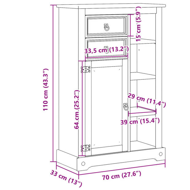 vidaXL Badkamerkast Corona 70x33x110 cm massief grenenhout