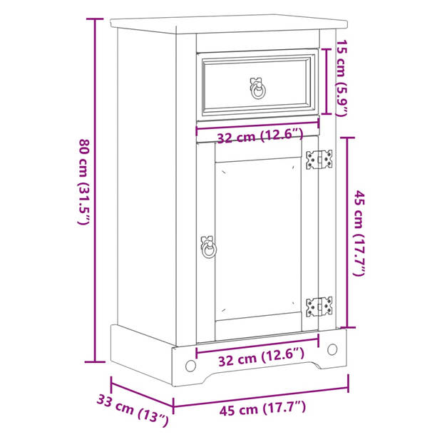 vidaXL Badkamerkast Corona 45x33x80 cm massief grenenhout