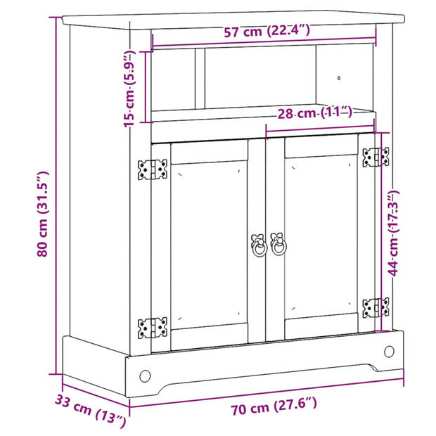 vidaXL Badkamerkast Corona 70x33x80 cm massief grenenhout