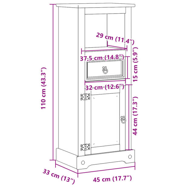 vidaXL Badkamerkast Corona 45x33x110 cm massief grenenhout