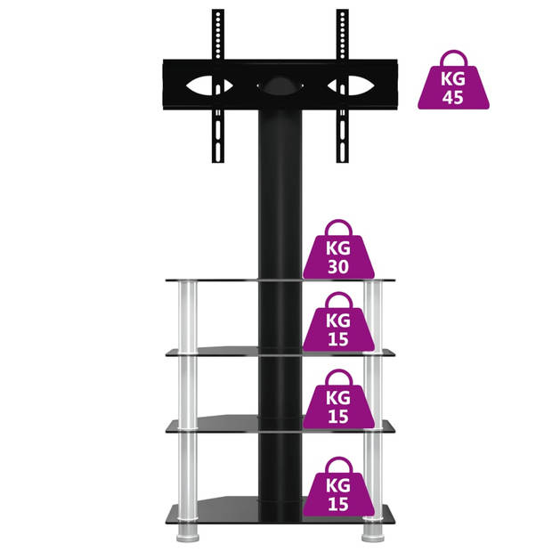 vidaXL Tv-standaard hoek 4-laags voor 32-70 inch zwart en zilverkleur