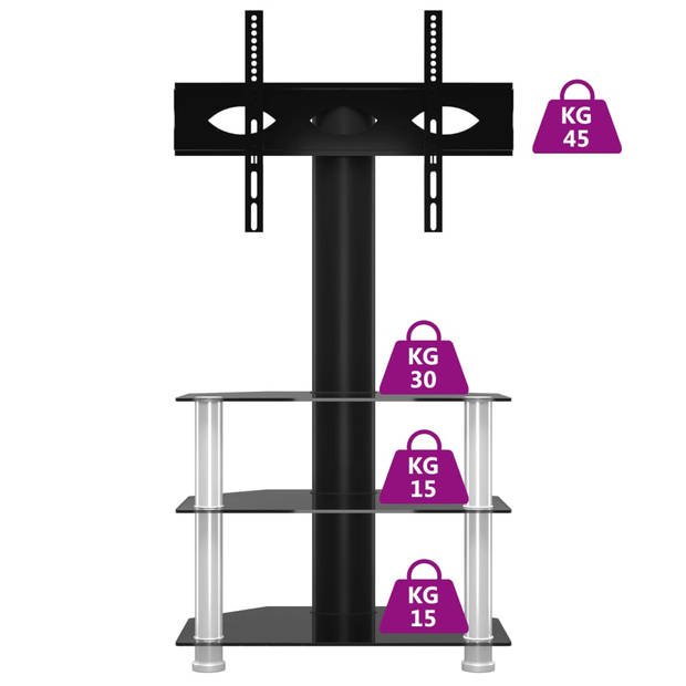 vidaXL Tv-standaard hoek 3-laags voor 32-70 inch zwart en zilverkleur