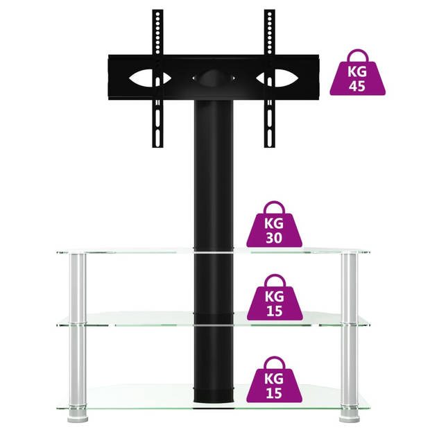 vidaXL Tv-standaard hoek 3-laags voor 32-70 inch zwart en zilverkleur