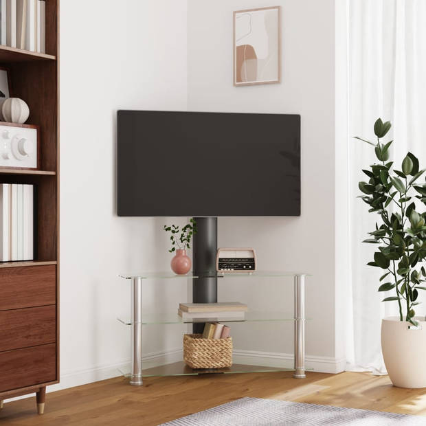 vidaXL Tv-standaard hoek 3-laags voor 32-70 inch zwart en zilverkleur