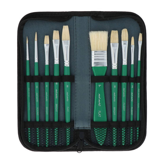 Mont Marte® set Olieverf Penselenset in etui - Varkenshaar - 11 delig