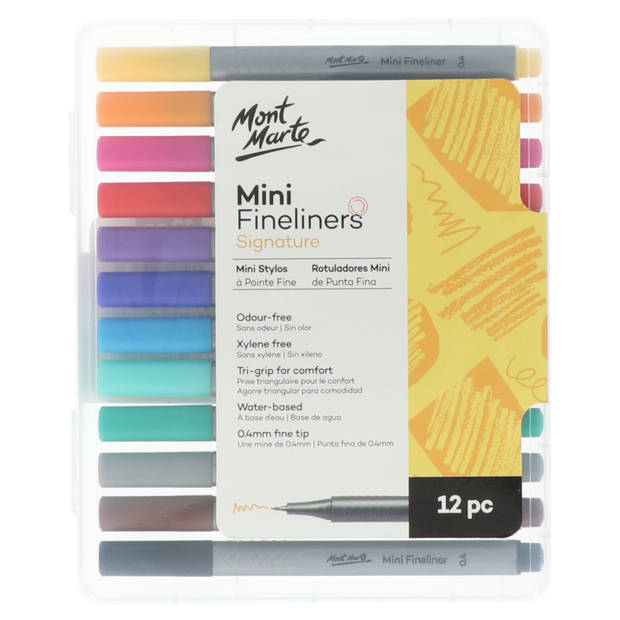 Mont Marte® set van 12 kleuren mini fineliners - 0,4mm punt