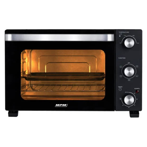 MPM Vrijstaande Elektrische Oven 22 Liter, Hete Lucht Mini Oven met Timer, 230°C, 1300W, Zwart