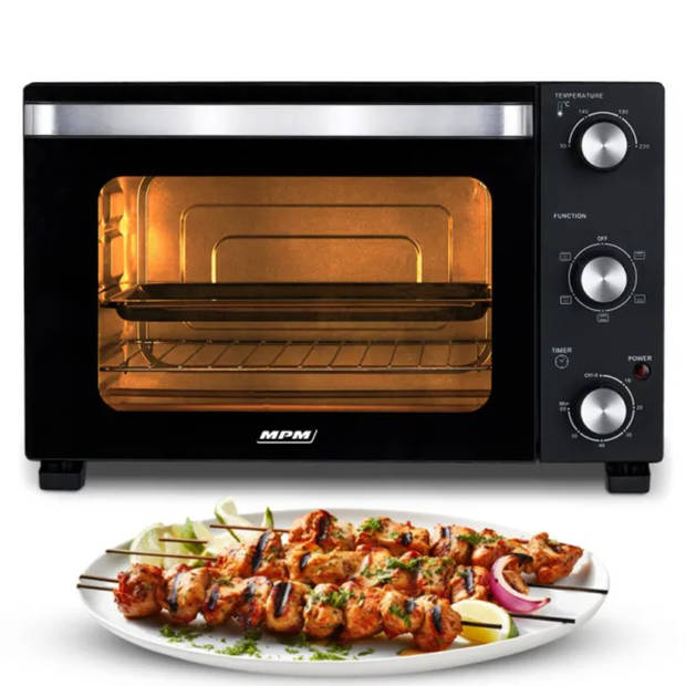 MPM Vrijstaande Elektrische Oven 22 Liter, Hete Lucht Mini Oven met Timer, 230°C, 1300W, Zwart