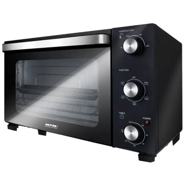 MPM Vrijstaande Elektrische Oven 28 Liter, Hete Lucht Mini Oven met Timer, 230°C, 1500W, Zwart