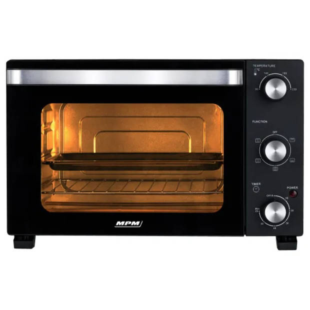 MPM Vrijstaande Elektrische Oven 28 Liter, Hete Lucht Mini Oven met Timer, 230°C, 1500W, Zwart