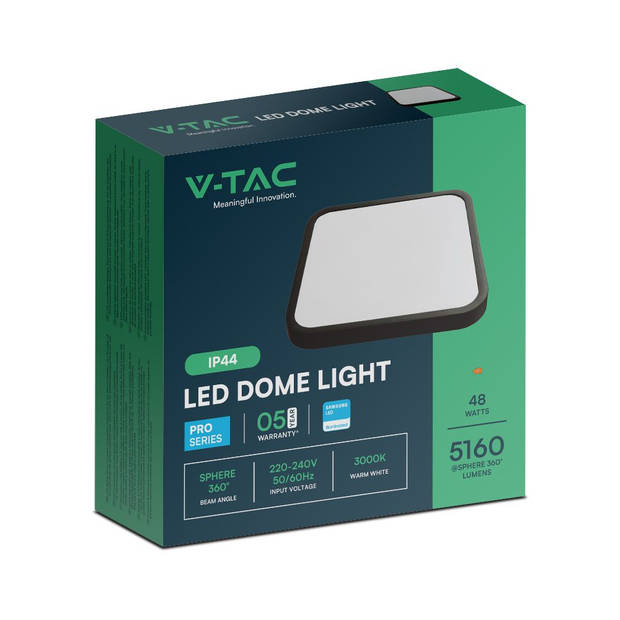 V-TAC VT-8630SQ-S-B LED vierkante plafonniere - Samsung - IP44 - 420x420mm - Zwart - 48 Watt - 5160 Lumen - 3000K - 5