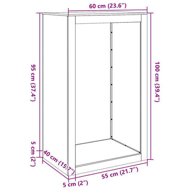 vidaXL Haardhoutrek 60x40x100 cm roestvrij staal