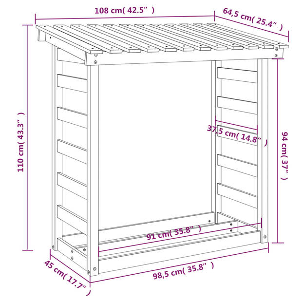 vidaXL Haardhoutrek 108x64,5x110 cm massief grenenhout wasbruin