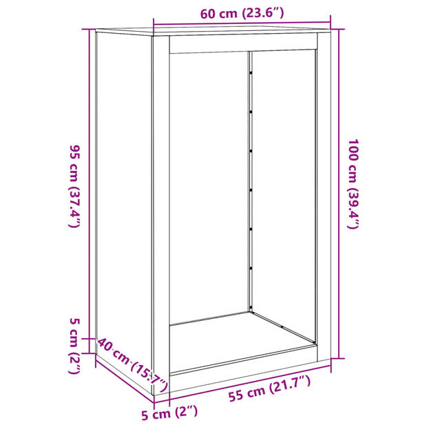 vidaXL Haardhoutrek 60x40x100 cm staal wit