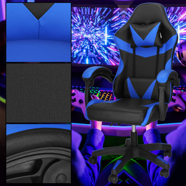 Springos Gamestoel - Gaming Stoel - Ergonomische Bureaustoel - Game stoel - Verstelbaar - Gaming Chair - Blauw/Zwart