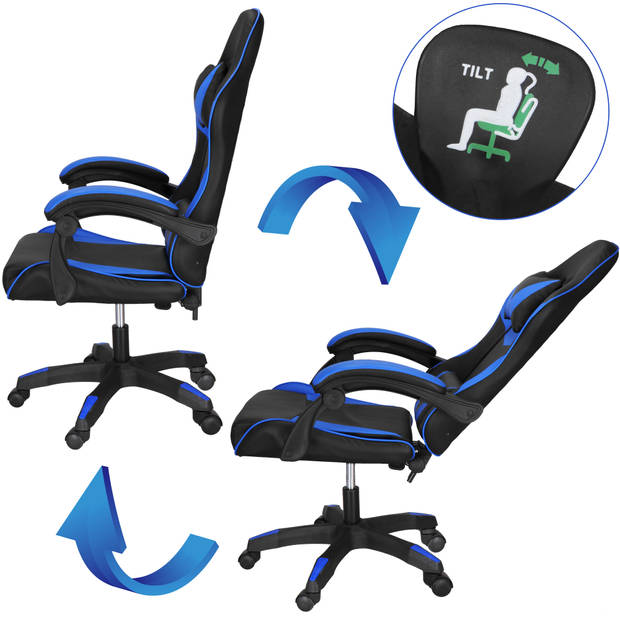 Springos Gamestoel - Gaming Stoel - Ergonomische Bureaustoel - Game stoel - Verstelbaar - Gaming Chair - Blauw/Zwart