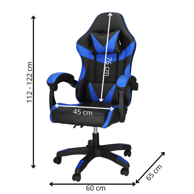 Springos Gamestoel - Gaming Stoel - Ergonomische Bureaustoel - Game stoel - Verstelbaar - Gaming Chair - Blauw/Zwart