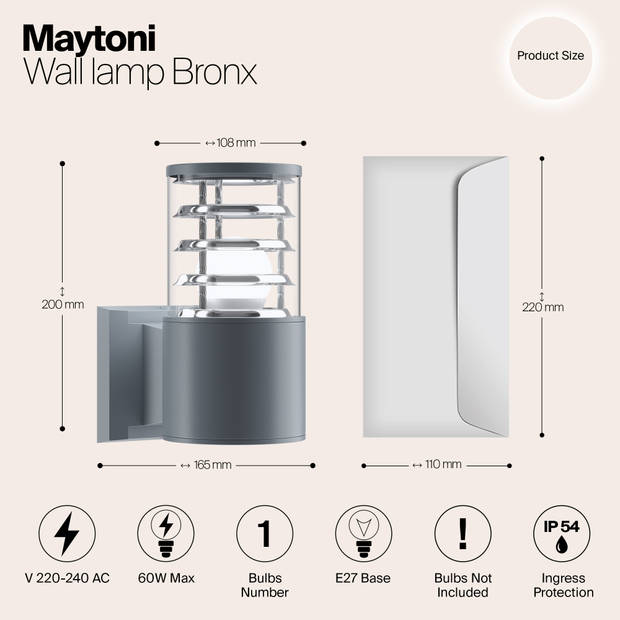 Maytoni Outdoor - Wandlamp Bronx - Grijs - Ø16,5