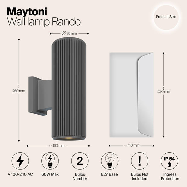 Maytoni Outdoor - Wandlamp Rando - Grijs - Ø9,5