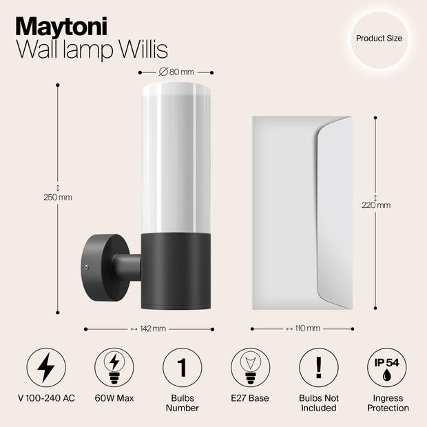 Maytoni Outdoor - Wandlamp Willis - Zwart - Ø8