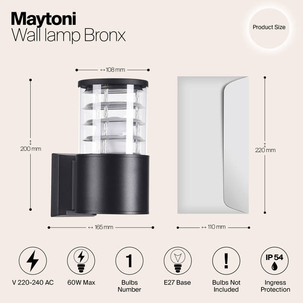 Maytoni Outdoor - Wandlamp Bronx - Zwart