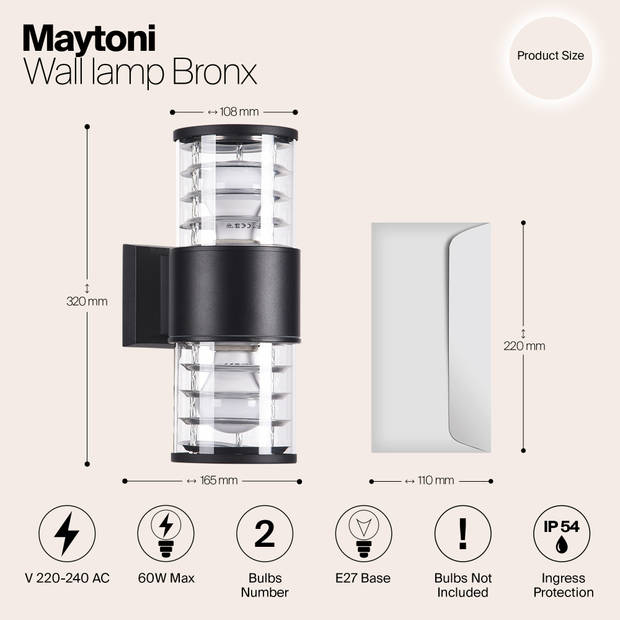 Maytoni Outdoor - Wandlamp Bronx - Zwart