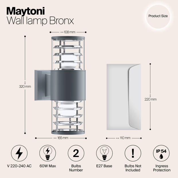 Maytoni Outdoor - Wandlamp Bronx - Grijs