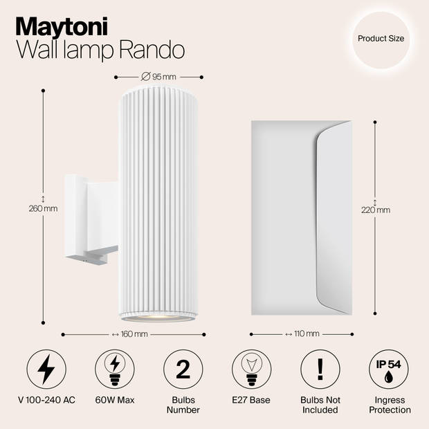 Maytoni Outdoor - Wandlamp Rando - Wit - Ø9,5