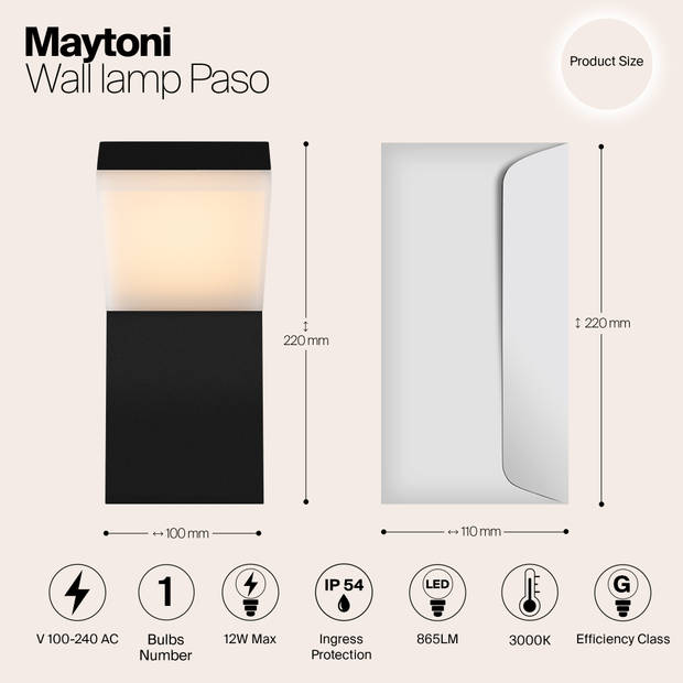 Maytoni Outdoor - Wandlamp Paso - Zwart