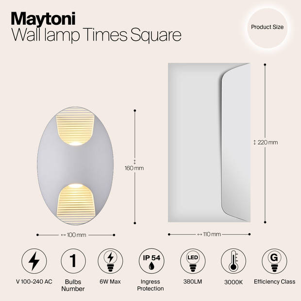 Maytoni Outdoor - Wandlamp Times Square - Wit