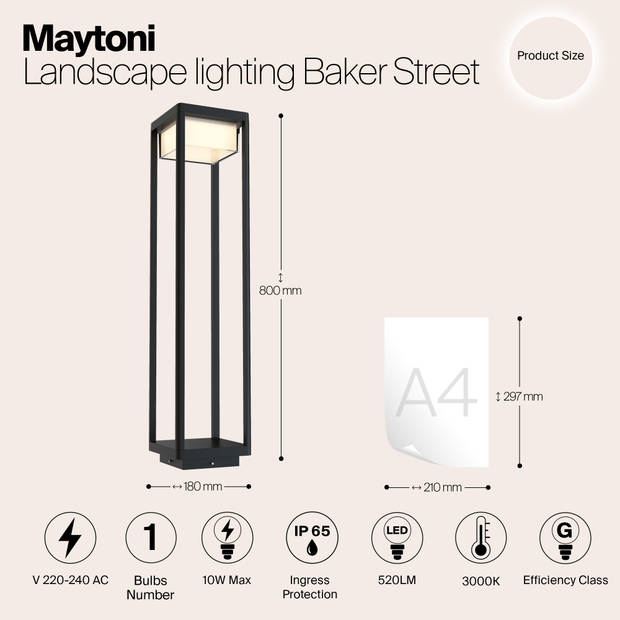 Maytoni Outdoor - Landschapsverlichting Baker Street - Zwart