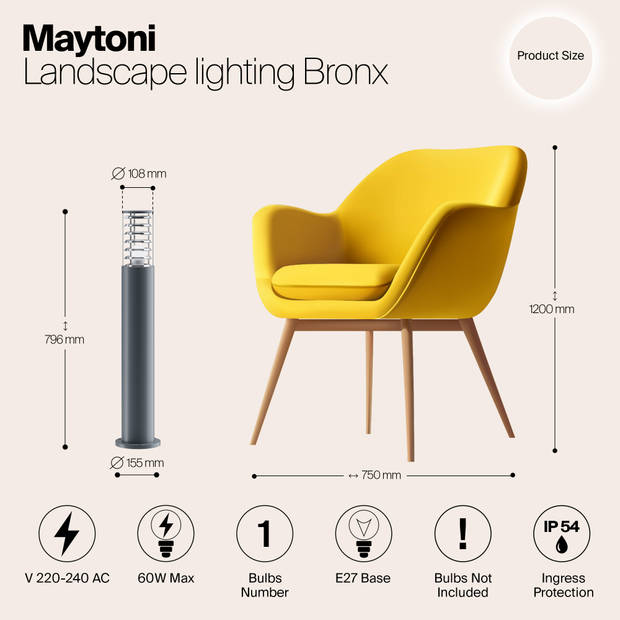 Maytoni Outdoor - Landschapsverlichting Bronx - Grijs