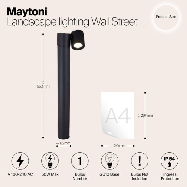 Maytoni Outdoor - Landschapsverlichting Wall Street - Zwart