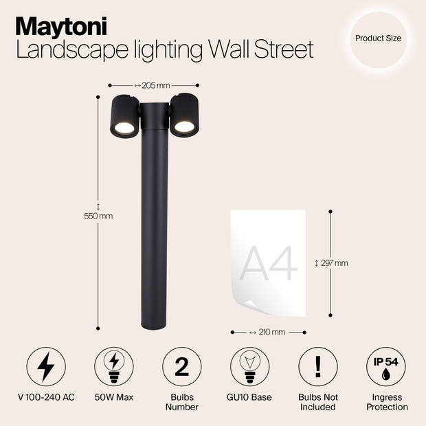 Maytoni Outdoor - Landschapsverlichting Wall Street - Zwart