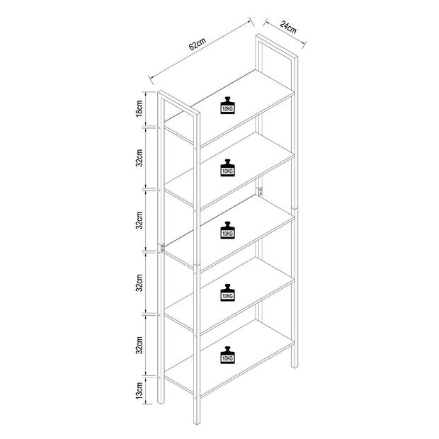 Flakos5 wandkast 5 planken eik decor.