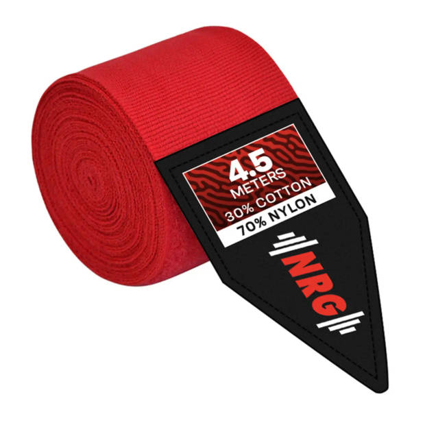 NRG fitness Boks Bandage - Hand Wraps - 4.5 meter Rood