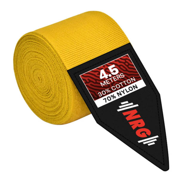 NRG fitness Boks Bandage - Hand Wraps - 4.5 meter Geel