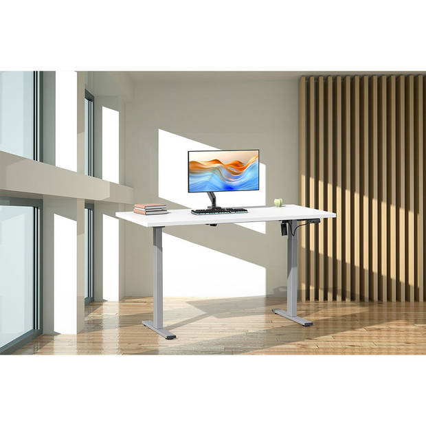 LonaE bureau elektrische hef- en daalfunctie 140x50x71-120cm wit, zilverkleurig.