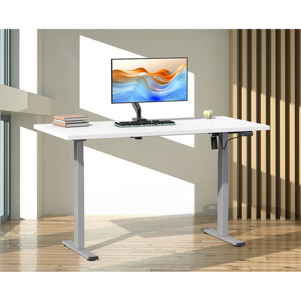 LonaE bureau elektrische hef- en daalfunctie 140x50x71-120cm wit, zilverkleurig.