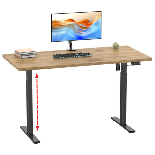 LonaE bureau elektrische hef- en daalfunctie 110x50x71-120cm eik decor, zwart.