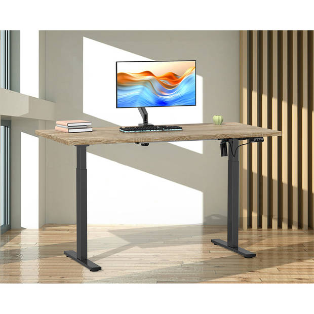 LonaE bureau elektrische hef- en daalfunctie 110x50x71-120cm eik decor, zwart.