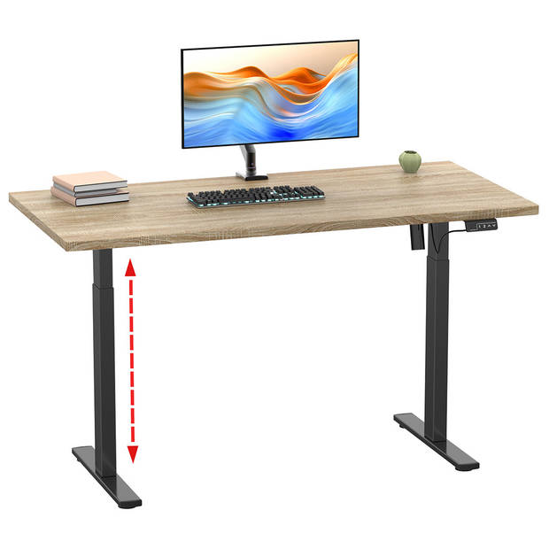 LonaE bureau elektrische hef- en daalfunctie 110x50x71-120cm eik decor, zwart.