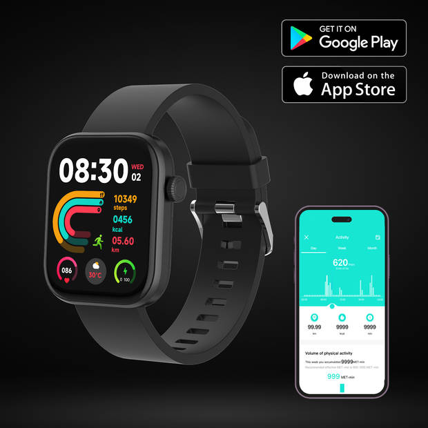 Denver Smartwatch - Android iOS - Volledige Belfunctie - Amoled Display - Sporthorloge - Hartslagmeter - SWC185B