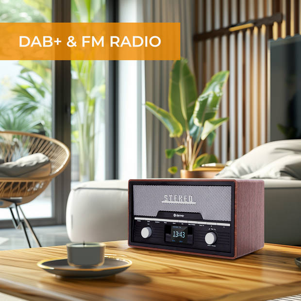 Denver DAB Radio CD Speler - Retro Radio - Bluetooth - 20 voorkeuzezenders - DAB /FM / AUX - MDA525 - Darkwood