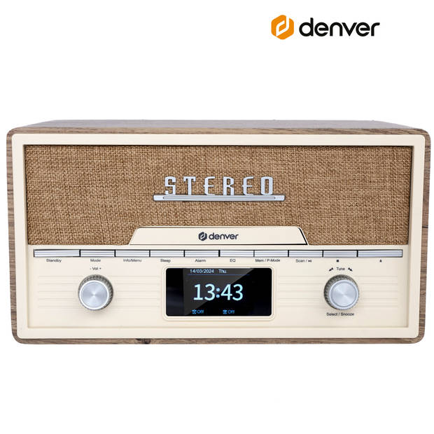 Denver DAB Radio CD Speler - Retro Radio - Bluetooth - 20 voorkeuzezenders - DAB /FM / AUX - MDA525 - Lightwood