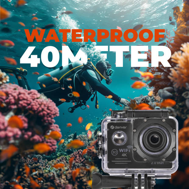 Denver Action Camera 4K - 20MP - Foto & Video - Waterdicht 40M - WiFi - 120/60/30 FPS - Incl. Accessoires - ACK8064